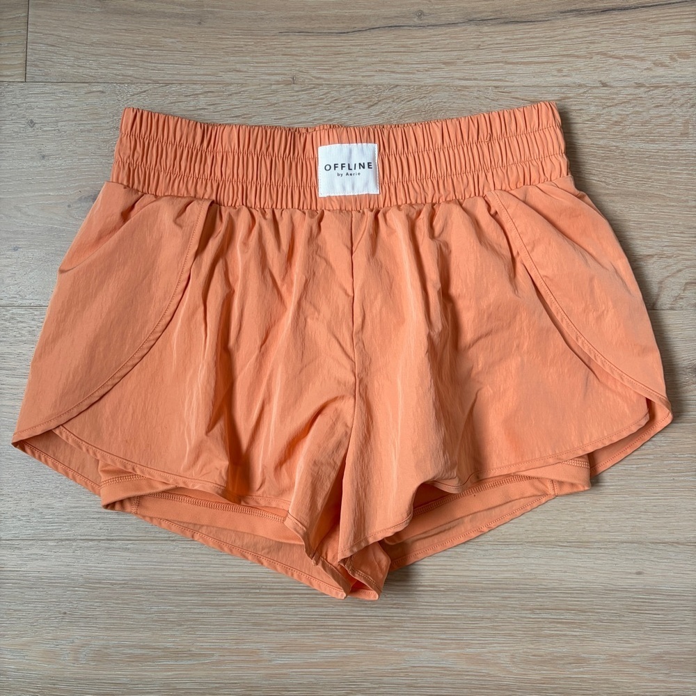 OFFLINE By Aerie The Hugger Shorts High Rise L Orange Athletic Lined Running*U1